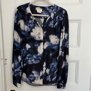 Kate Spade - Navy and White Cloud-Print Button-Down Blouse - size 14